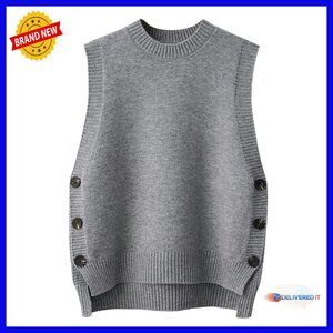Sleeveless Ribbed Sweater Vest Crew Neck Loose Fit Pullover Top